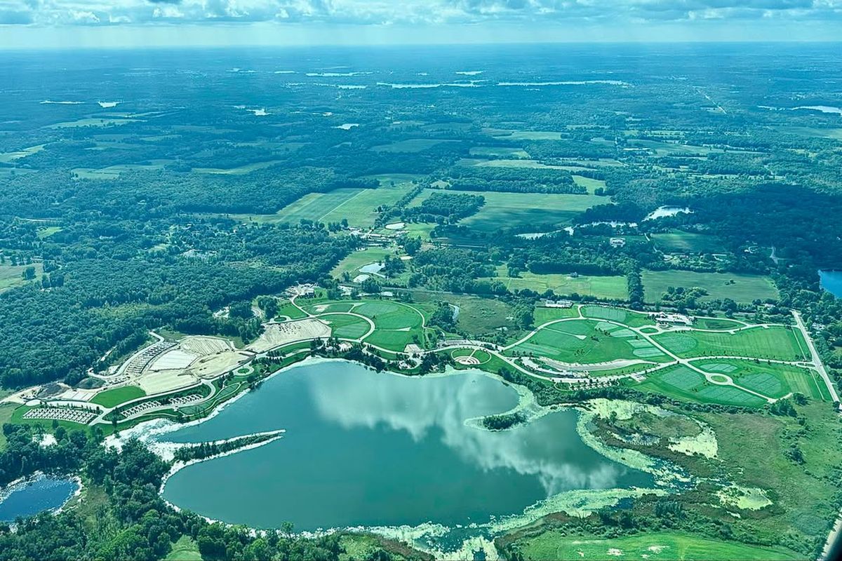 Aerial view of the 544-acre Great Lakes National Cemetery grounds