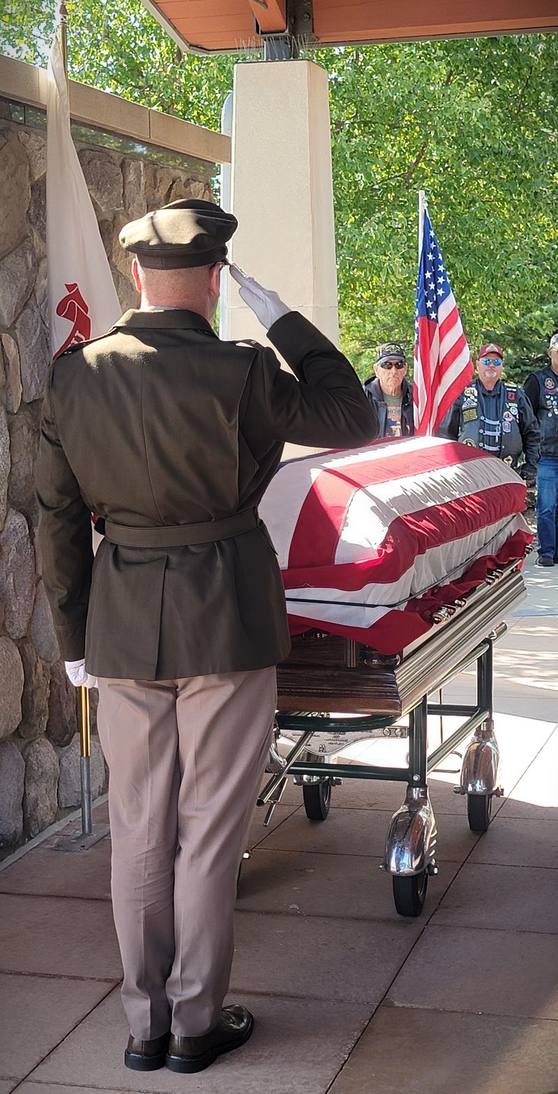 Honor guard saluting flag-draped casket